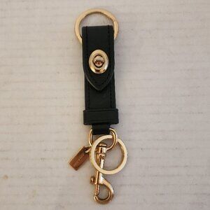 Coach Black Leather Strap Keychain - Goldtone hardware